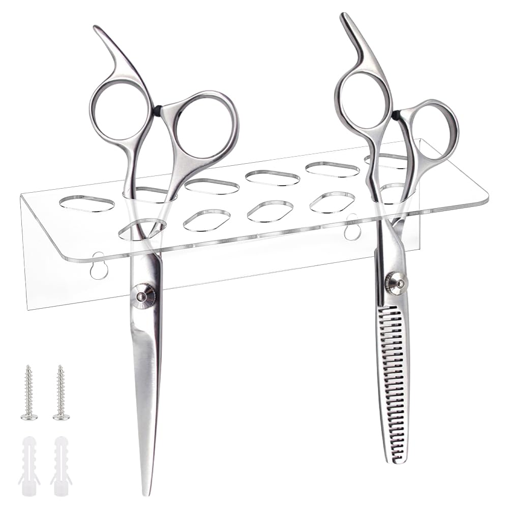 AHANDMAKER 2Pcs Clear Acrylic Wall Mounted Scissors Shear Holder Rack