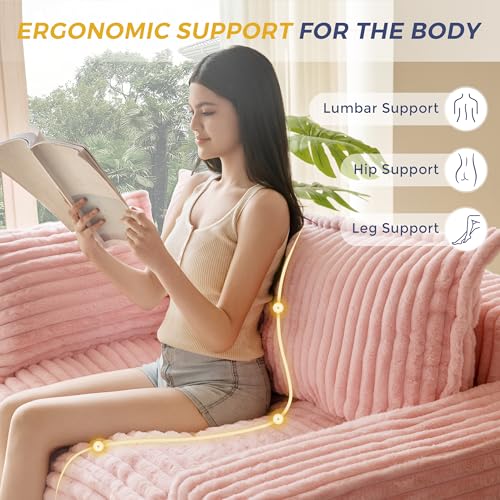 Image of MAXYOYO 59 inch Bean Bag Sofa Couch, Loveseat Boneless Couch in a Box, Upholstered Small Mini Sofa with Deep Seating for Living Room Bedroom Office Apartment, No Assembly, Pink