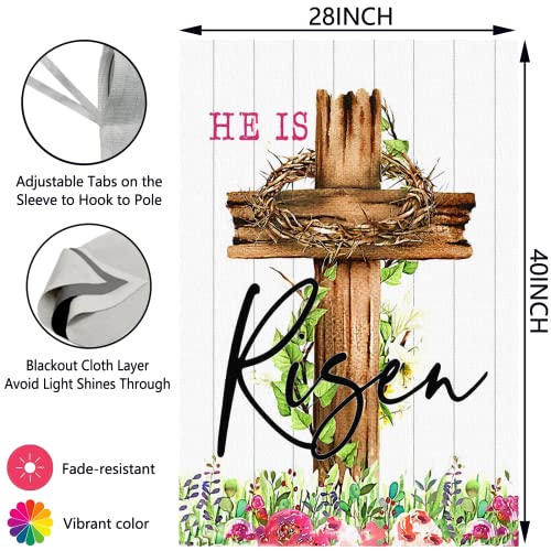 Surfapans He Is Risen Easter House Flag 28X40 Inch Double Sided Outside Burlap Large Easter Cross Spring Floral Outdoor Yard Flags Porch Home Holiday Decoration #TOP4
