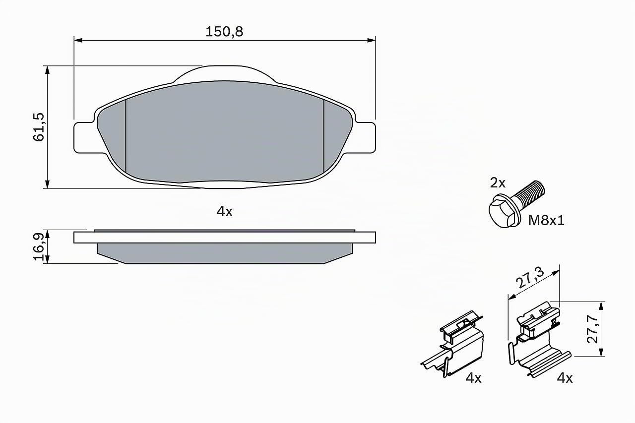 Bosch BP1173 - Plaquettes de Frein Avant pour Voiture - Jeu de 4 | Bosch Qualité - Réduction du bruit et de la poussière - Certifié ECE-R90 - Sans cuivre