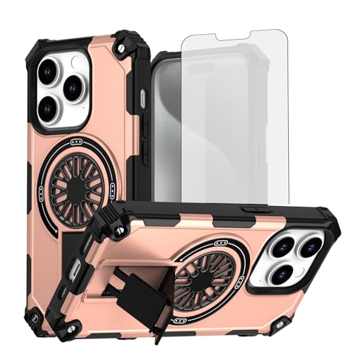 Coque iPhone 14 Pro rose gold verre trempé écran et béquille aimantée