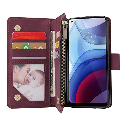 Lbyzcase Phone Case For Moto G Power 2021,Motorola G Power 2021 Wallet Case,Folio Flip Leather Cover[Zipper Pocket][Wrist Strap][Kickstand ] For Motorola Moto G Power 2021 (Wine Red) #TOP2
