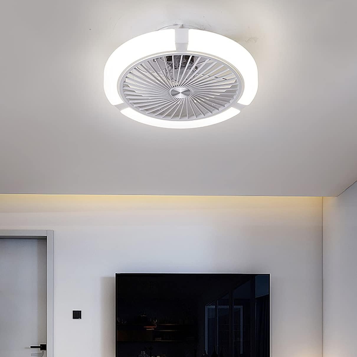 YUEGOO Fan Light Ceiling with Remote Control Led Dimmable Bedroom Small Ceiling Fan with Light 3 Speeds with Timer Modern Living Room Fan Ceiling Lights/White