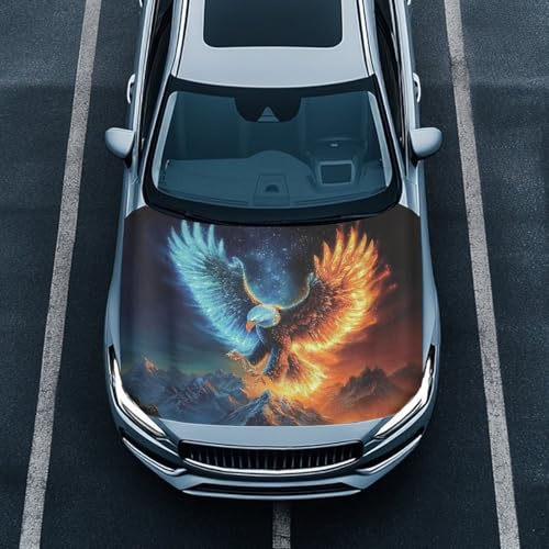 Image of Cool Bald Eagle Print Car Hood Cover Protector Stretchable Auto Hood Wraps Auto Banner Snowproof Automotive Exterior Accessories for Compact Sedan SUV Truck