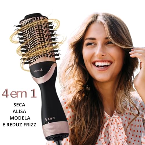 Escova Elétrica Mágica 4 em 1 Ionica Alisadora Secadora Modela e Reduz o Frizz Bivolt Profissional P