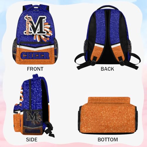 TropicalLife Personalized Cheer Backpack for Cheerleaders, Custom Name Cheerleader Shoulder Bag Cheerleading Gifts for Women Teams Blue Orange Glitter4