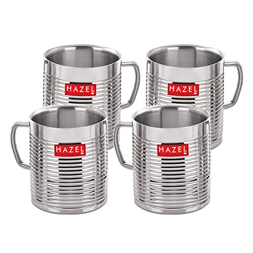 Image of HAZEL Stainless Steel Tea /Coffee Mug - 4 Pieces, Silver, 300 ml