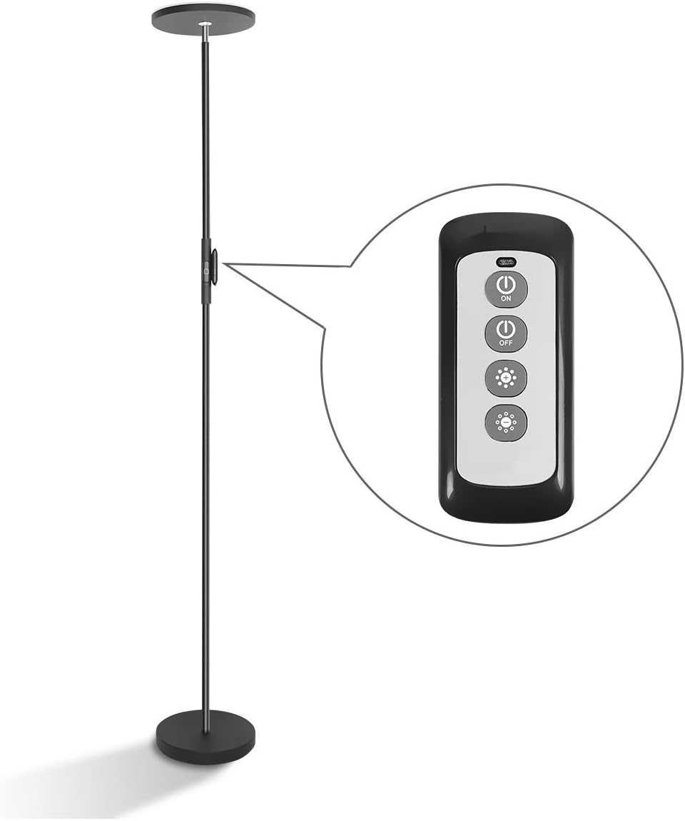LED Torchiere Floor Lamp 20W with Super Bright Light,Adjustable Tall Standing Pole Light, Remote Control Uplight Floor Lamp for Reading, Living Room, Bedroom, Office (Black)
