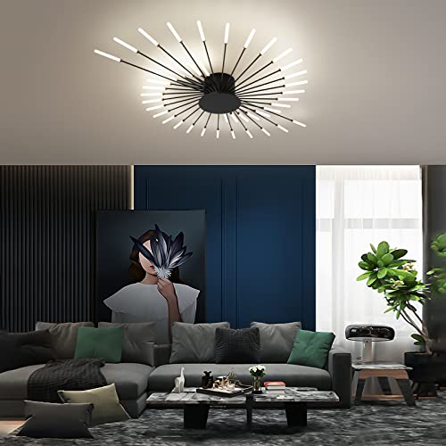 Lustre plafonnier LED moderne 42 têtes acrylique et design noir