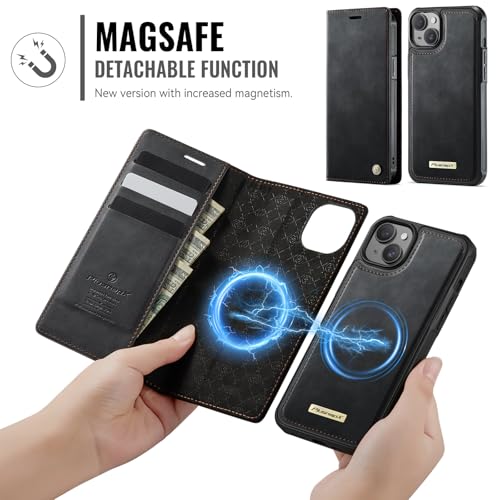 Image of Wallet Case for iPhone 13 Compatible with Magsafe, 2-in-1 PU Leather Flip RFID Blocking Card Holder Stand Shockproof Magnetic Detachable Cover for iPhone 13 Case 6.1 inch, Black