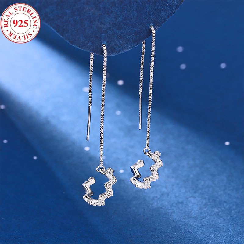 925 Sterling Silver Wave Cuff Earrings with Sparkly Cubic Zirconia Wrap Tassel Earrings for Women Dangle Earrings Threader Chain4