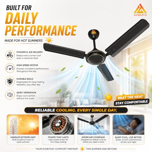 Image of Athots Affleck Ultra 1200mm (48 Inch) High Speed Ceiling Fan | Energy Efficient Motor | Anti-Dust Blades | Ideal for Kitchen, Office & Small Room | 24 Months Warranty | (Plain Smock Brown)