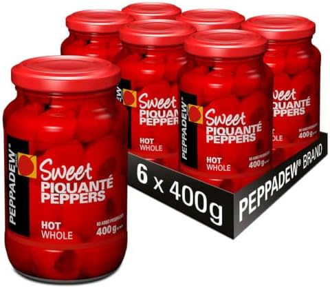 Peppadew Peppers, Sweet Whole Piquanté Peppers, Hot, Pack of 6 Jars x 400g