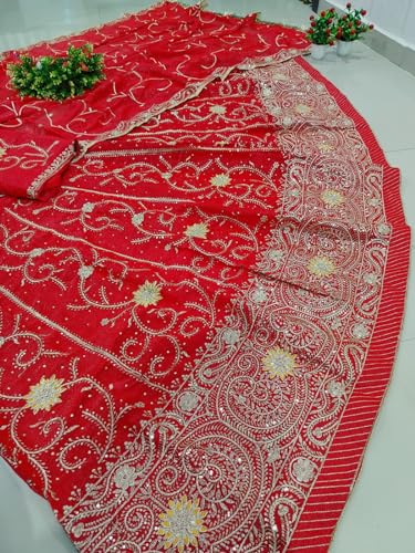 Image of Heavy Embroidery Work Semi Stitched Shimmer Silk Designer Rajputi Poshak For Women Rajasthani Lehenga Choli