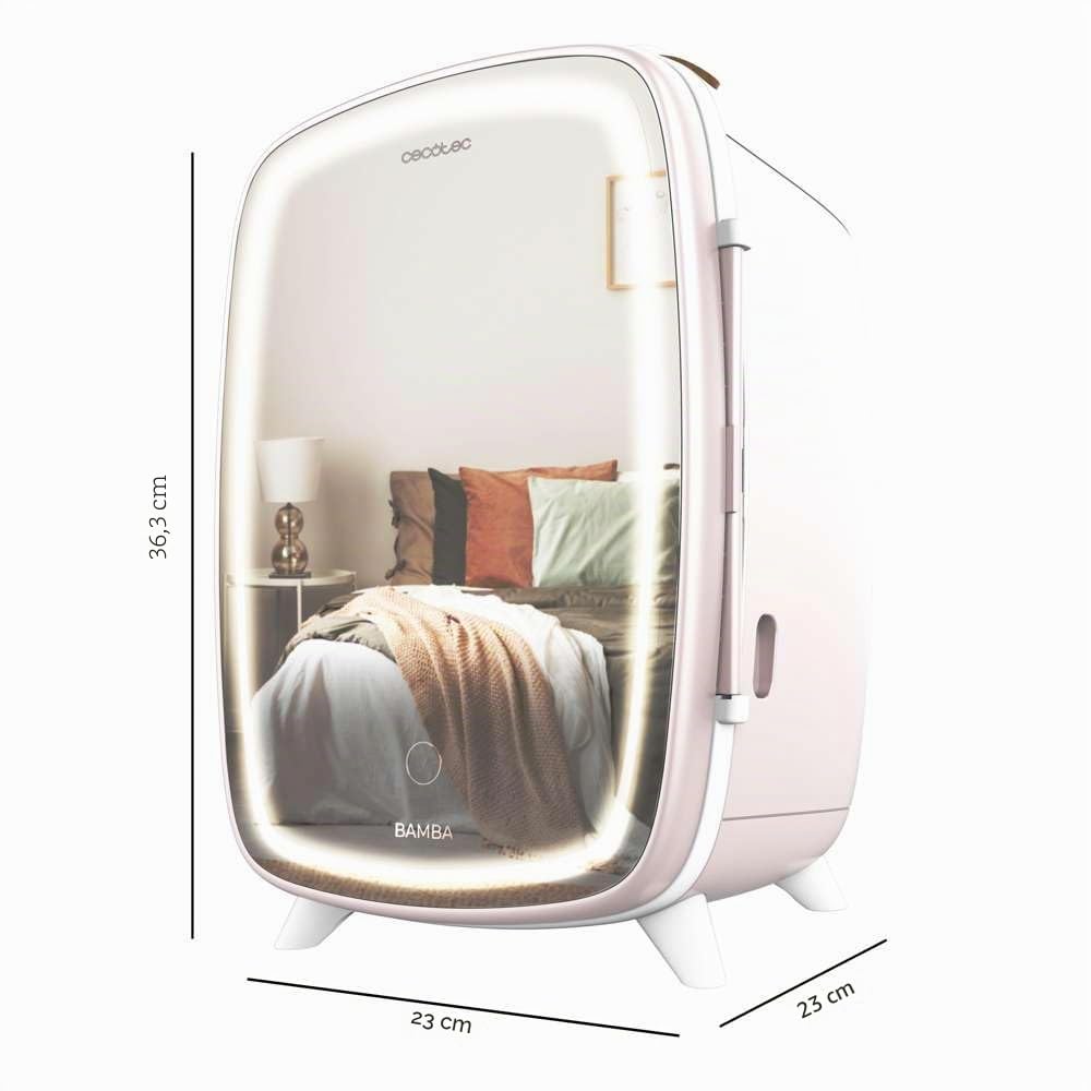 Cecotec Frigorifero Piccolo per Cosmetici 6L CoolingBeauty 6000 Mirror Rose. Mini Frigorifero con Porta con Specchio Esterno, Luce LED con 3 Intensità, Raffreddamento fino a 10ºC