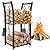 GREENER 2 Tiers Indoor Firewood Rack with 4 Hooks - Portable Outdoor Firewood Rack, Heavy Duty Log Rack Wood Holder, Sturdy Firewood Storage Stand for Fireplace, Patio, Fire Pit, Stove - Black