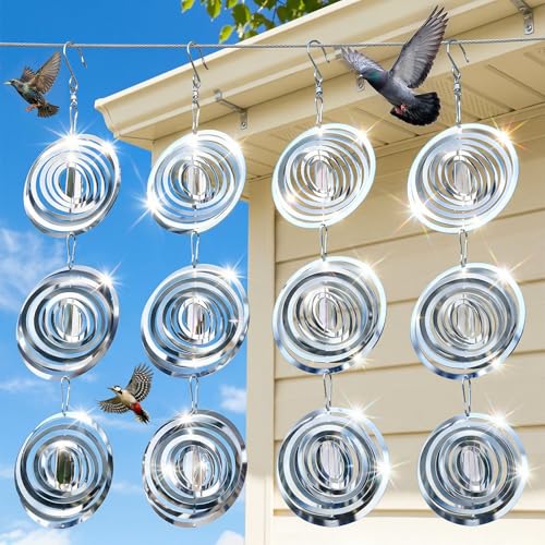 2026 Upgraded Bird Deterrents for Outside 12 Pack 3D Stainless Steel Wind Spinners Outdoor Decor Reflectors Bird Scare Devices to Keep Woodpeckers Pigeons Away from Your Garden House Patio
