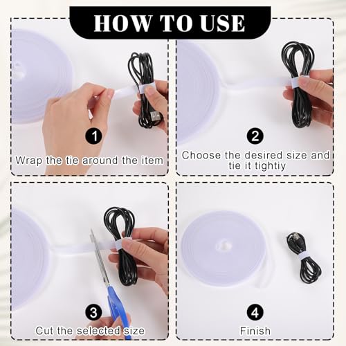 Image of Qianyu Double-Sided Hook and Loop Straps 1 /2 Inch x 66ft Adjustable Reusable Cord Straps Cable Ties Self-Gripping Bundling Strap Multi-Purpose Wrap Fasteners for Home Office Wire Bundling