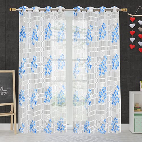 Image of Galaxy Home Decor Sheer Transparent Printed Floral Net Curtains for Window 5 Feet, Pack of 2, Blue (No. of Curtains: 2, Blue, Window 5 Feet)