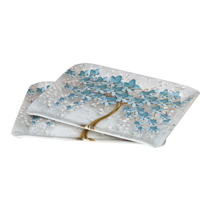 Image of Golden Fish Serving Tray Set of 2 Medium Size for Kitchen Dining and Tea Serving Rectangular Melamine Snack Tray Lightweight Durable Multipurpose Food Serving Tray Home and Party Use.