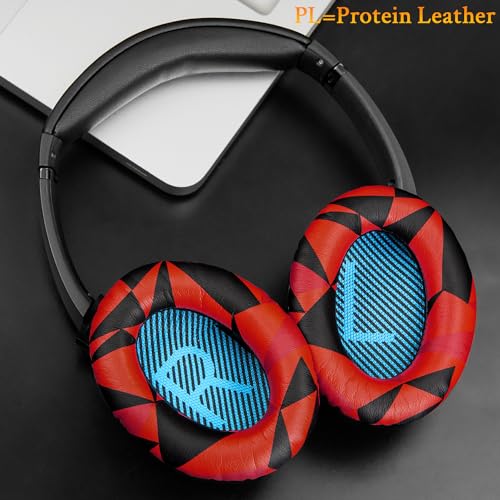 Image of SoloWIT Protein Leather Earpads Cushions for Bose Headphones, Replacement Ear Pads for Bose QuietComfort 15 QC15 QC25 QC2 QC35 /Ae2 Ae2i Ae2w /SoundTrue & SoundLink Around-Ear Series - Red Storm
