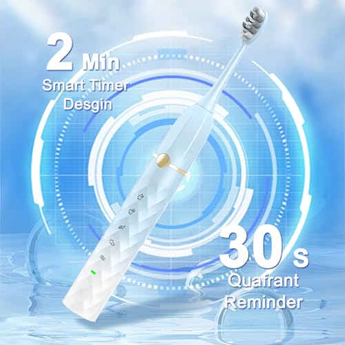 Image of Sonic Electric Toothbrush Set, Equipped with 10 Brush Heads and Travel Case, IPX8 Waterproof, 2-Minute Timer, 42000 High-Frequency Vibrations, 5 Modes, The First Choice for Gift Giving,Blue White