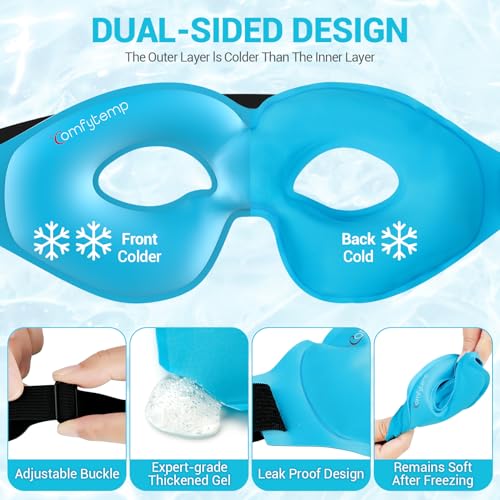 Image of Comfytemp Cold Gel Eye Mask, Cooling Eye Ice Pack for Puffiness, Reusable Cold Compress Freeze Sleep Mask for Puffy Eye, Dry Eyes, Sinus Pressure, Migraine Relief, 2 Temp Side, 1 Pcs