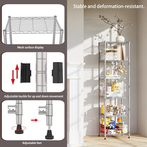 Image of REGILLER 6 Wire Shelving Steel Storage Rack Adjustable Unit Shelves for Laundry Bathroom Kitchen Pantry Closet (16.7L x 11.9W x 64H, Silver)