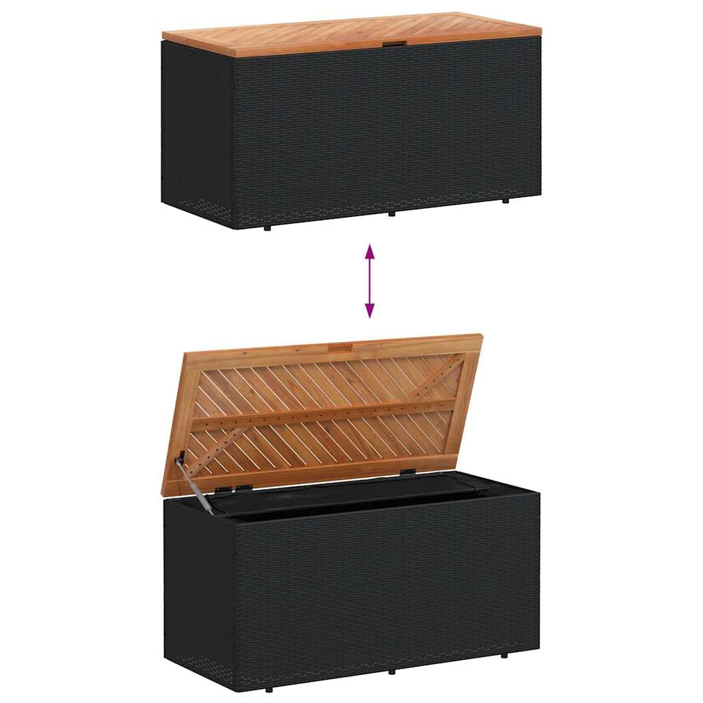 vidaXL Gartentruhe, Kissenbox Auflagenbox mit Deckel, Gartenbox mit wasserfestem Beutel, Aufbewahrungsbox Sitzbank Gartenmöbel, Schwarz Poly Rattan Akazienholz