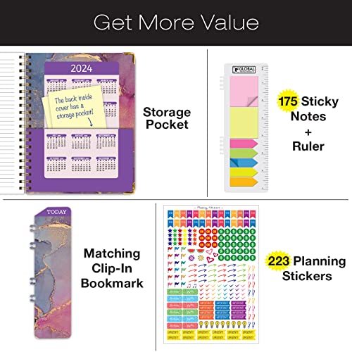 Hardcover Academic Year 2023-2024 Planner: (June 2023 Through July 2024) 8.5"X11" Daily Weekly Monthly Planner Yearly Agenda. Bookmark, Pocket Folder And Sticky Note Set (Pink Purple Marble) #TOP1