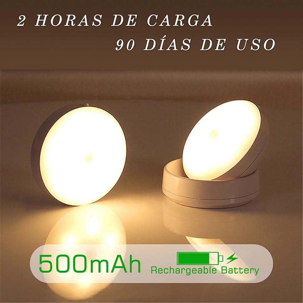 Luz Nocturna con Sensor de Movimiento (2 Piezas) Luz Nocturna Infantil Regulable (AUTO-OFF-ON), Luz de Noche Blanco Cálido para Armario, Pasillo, Escalera, Habitación (360 Grados 2 piezas)
