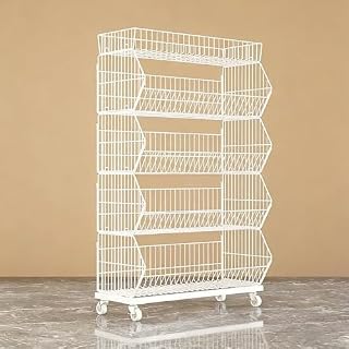 Store Display Rack Wall Mounted Storage Rack,Heavy-Duty Metal Wire Rack with Wheels - 3-Tier Display Stand for Convenience Stores, Grocery Shops & Home Organization - Versatile Storage Solut