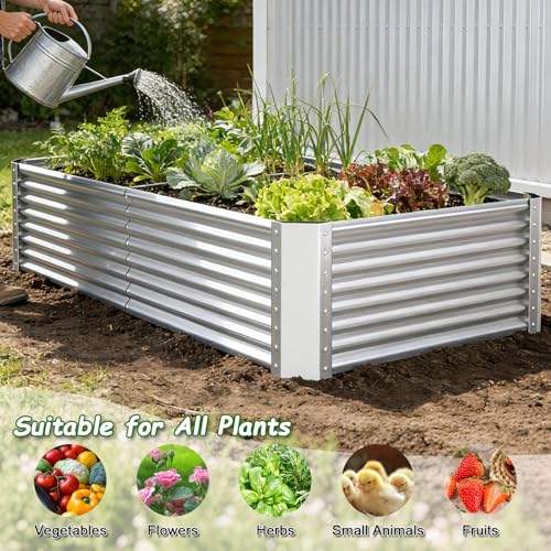 Image of 8x4x2ft Raised Garden Bed, Deep Root Planter Box, Silver,1 Pack | 1mm Thick Galvanized Steel, Resists Rust Bowing, Easy Assembly, Ideal Deep-Root Growing Condition for Broccoli,Beans,Tomatoes