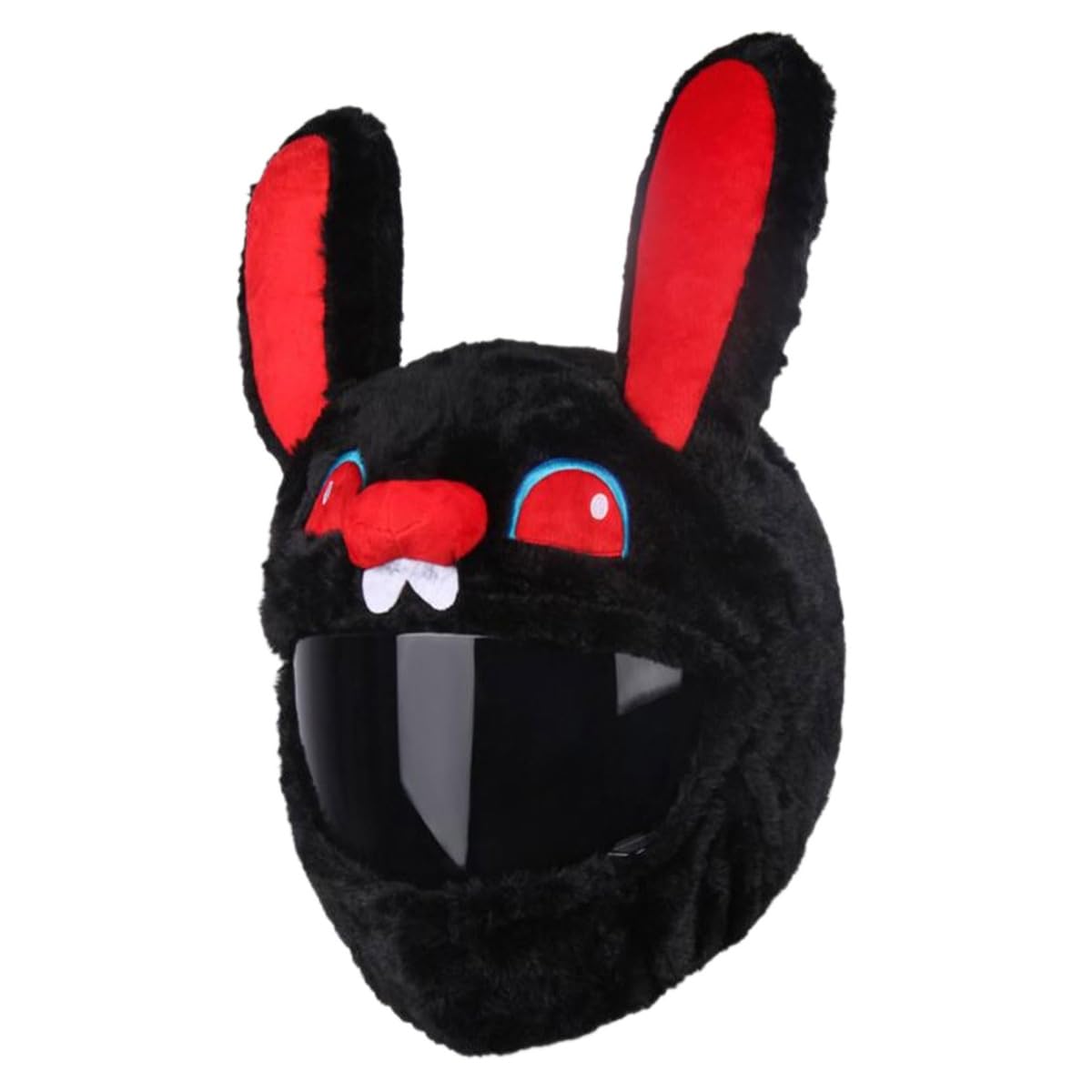 Huba Copri casco da moto con coniglio nero, in peluche, motivo animale, per uso quotidiano, design divertente e allegro