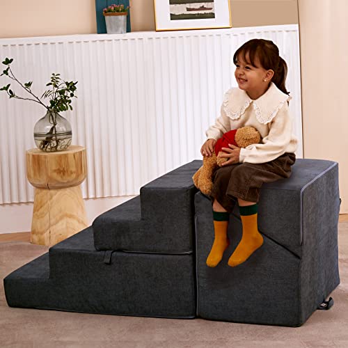 Image of jela Toddler Counch Slide Indoor Playground Set, Safe Soft Foam Climbing Blocks with Slide Stairs, Climbing Blocks Toys for Toddlers 1-3 Climbing and Crawling (Grey)