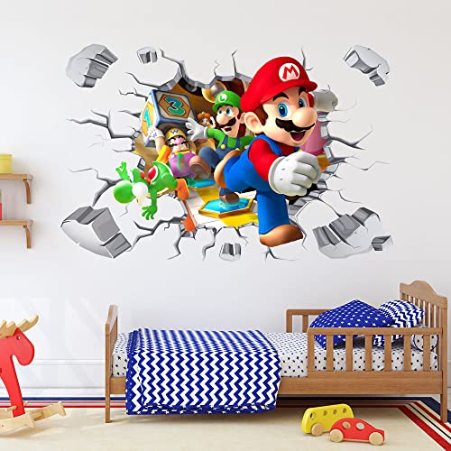 FANGLIAN Super Mario Wall Decals 3D Mario Game Wall Sticker Peel and Stick Cartoon Wall Art for Kids Bedroom Playroom Wall Decor 15.7 x 23.6 Inches