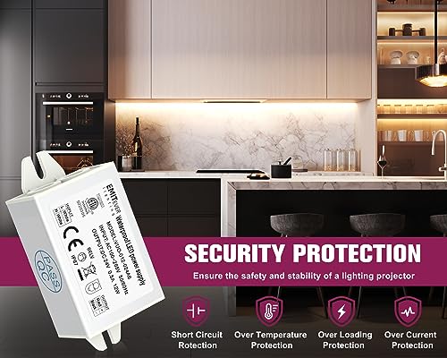 emitever 24volt led power supply driver 12w 2-pack etl listed waterproof ip67 low voltage transformer 120v ac to 24v dc converter for led strip spotlight cabinet tape lights and outdoor lighting