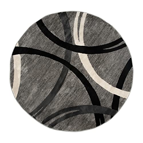 Rugshop Modern Wavy Circles Design Round Area Rug 8' Gray