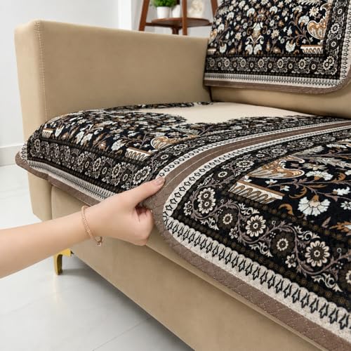 Image of Homerz Premium 'Maharaja Paradise Series' Sofa Cover | Net Fabric Sofa Cover | Washable, Anti-Dust Backed & Wrinkle Resistant Cover (Beige Empress, 7 (3+2+2) Seater, Seat Cover with Backrest)