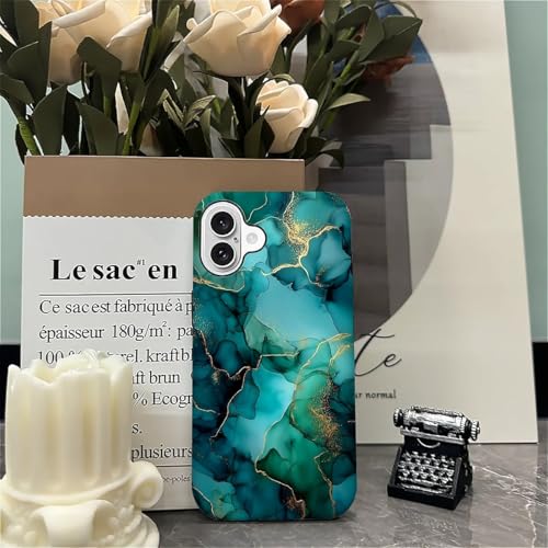 Coque iPhone 16 Plus solide anti-choc motif marbre bleu artistique - 6