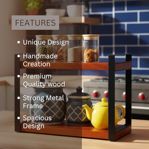 Image of Premium The Double decker Multipurpose Storage Rack |Iron Countertop Racks |Living Area Versatile Storage Shelf with 2 Compartments |Spice Rack Organizer|Makeup Organizer|Office