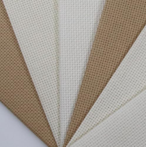 Image of KCS 4 /6 pc of 12 inch x 18 inch(30cmx45cm) 16 Count Cotton Aida Cloth Cross Stitch Fabric (6 pc,Antique White +Cream+Khaki)