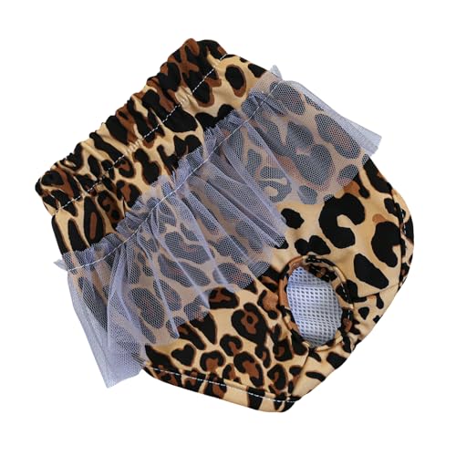 Image of Small Dog Sanitary Panties, Lace Washable Reusable Cute Puppy Panties Pet Underwear Diaper Physiological Shorts for Female Girls Dogs (Leopard,S)