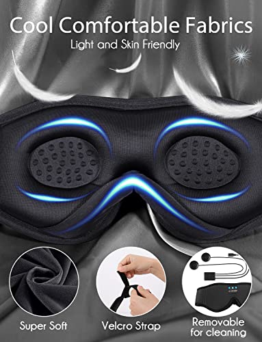Image of LC-dolida Sleep Headphones, Sleep Mask Bluetooth Wireless Music Eye Mask, Sleeping Headphones for Side Sleepers Sleep Mask with Bluetooth Headphones Ultra-Thin Stereo Speakers Perfect for Sleeping
