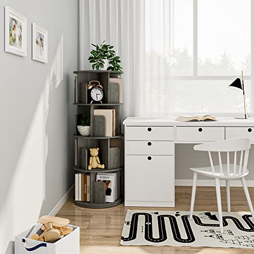 Otk Rotating Bookshelf, 360° Display Standing Book Shelf Organizer, 4 Tier Wooden Corner Bookshelves For Narrow Space, Small Bookcase Storage Rack For Kids' Room, Studyroom, Bedroom, Black Oak #TOP3