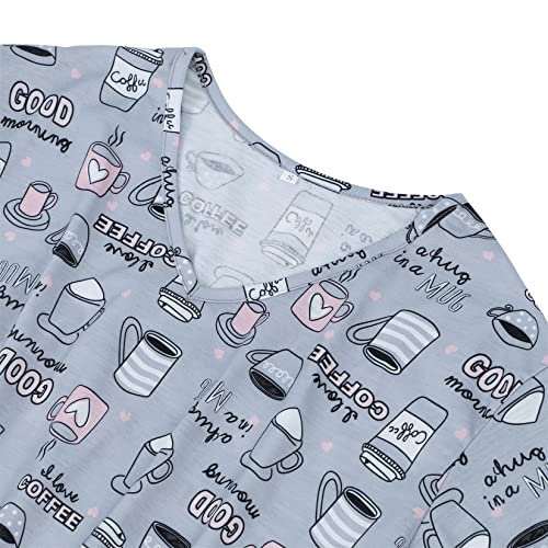 Women Summer Pajamas Soft Sleepwear Top With Capri Pants Ladies Short Sleeve Cotton Pajamas Sets Grey Coffee X-Large #TOP2