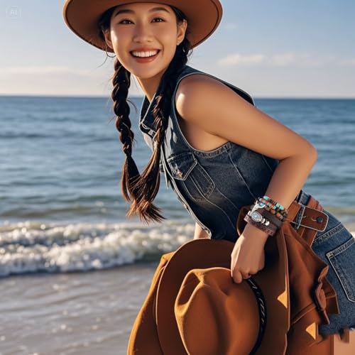 Turquoise Western Bracelets for Women Bohemian Vintage Stackable Turquoise Bracelet Rustic Beaded Cow Head Charm Stretch Bracelet Western Rustic Costume Jewelry Accessories3