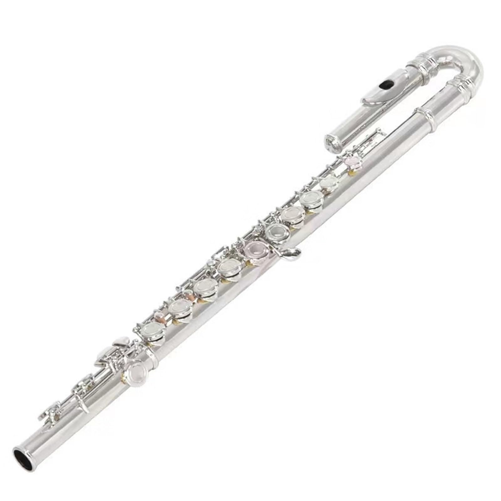 Flauto 16 Fori Aperti E Chiusi Argentati C-key E-key Curvo Tubo Curvo Doppia Testa(Closed)