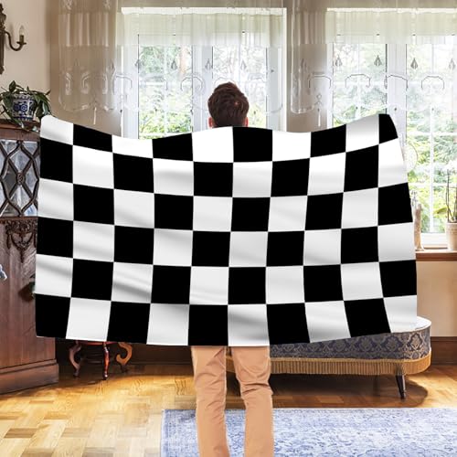 Image of AhfuLife Checkered Flag 3x5 Ft 2 PCS, Large Black and White Racing Flags - Double Side with Brass Eyelets for Race Car Party, Garden Decoration Indoor Outdoor