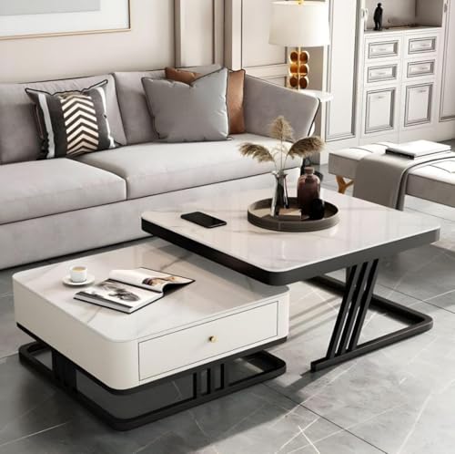 Image of Furniture Cafe Modern Nesting Coffee Table Set of 2 - Black Marble Top with Golden Metal Base, Round Living Room Accent Tables